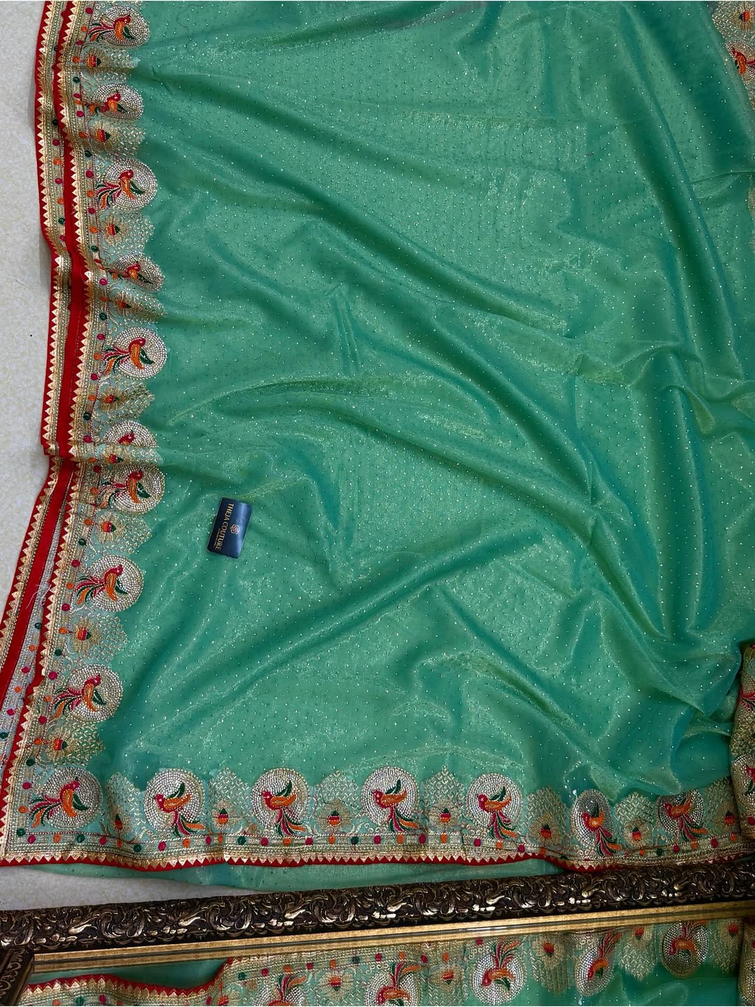 TURQUOISE GREEN NET SAREE