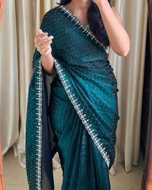 TEAL BLUE SPACE SILK PARTYWEAR SAREE