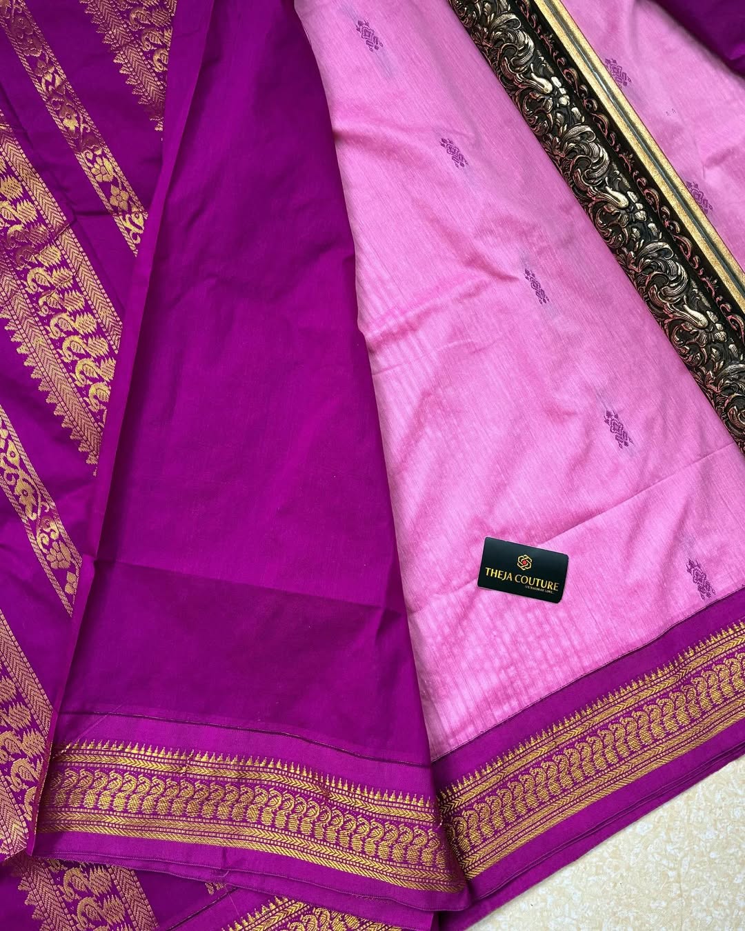 ROSE PINK COTTON SILK SAREE  WITH MAGENTA BORDER
