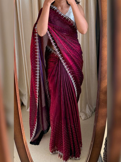 BEET PINK SPACE SILK PARTYWEAR SAREE