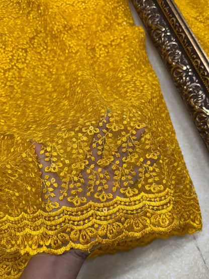 YELLOW EMBROIDERY NET SAREE