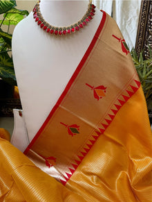 MANGO YELLOW LOTUS ART SILK SAREE