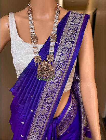 VIOLET SOFT SEMI BANARASI SMALL BORDER ART SILK SAREE