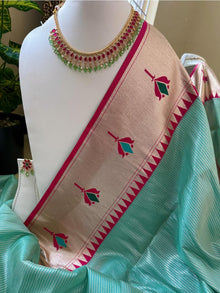TURQUOISE BLUE LOTUS ART SILK SAREE