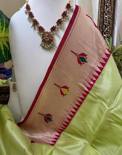 PISTA GREEN LOTUS ART SILK SAREE