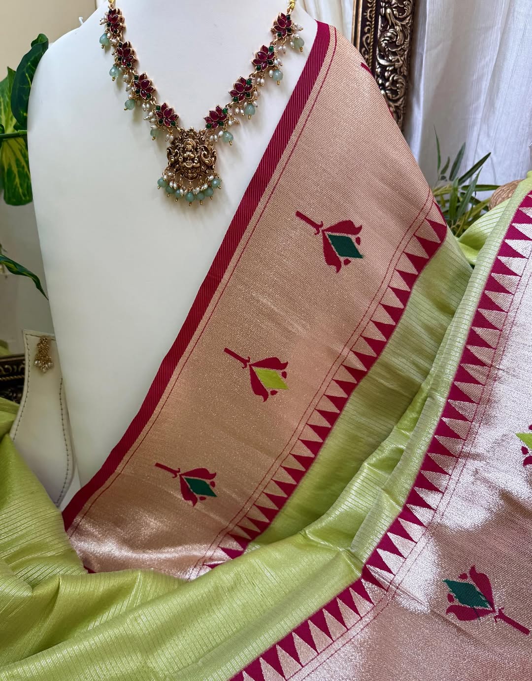 PISTA GREEN LOTUS ART SILK SAREE