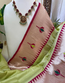 PISTA GREEN LOTUS ART SILK SAREE