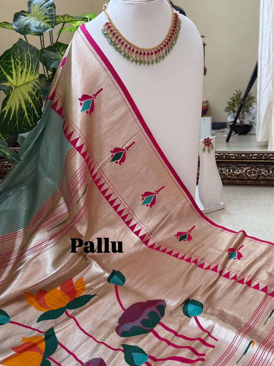 TURQUOISE BLUE LOTUS ART SILK SAREE