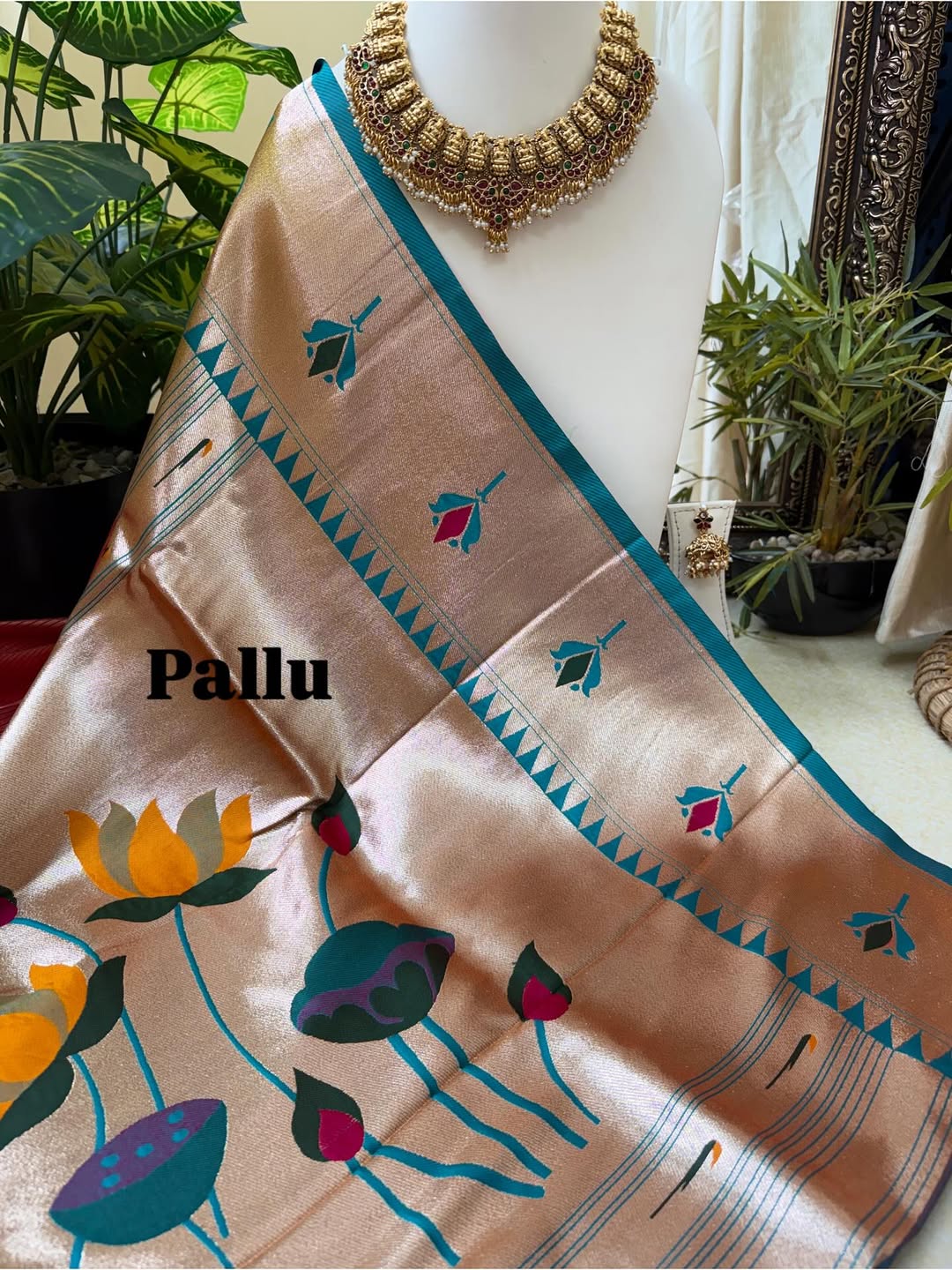 REDDISH PINK LOTUS ART SILK SAREE