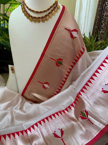 IVORY WHITE LOTUS ART SILK SAREE