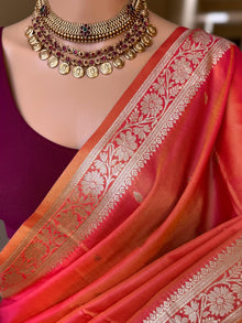 PINK ORANGE DUAL SHADE SOFT ART SILK SAREE WITH ZARI WEAVE BORDER