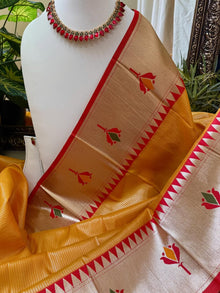 MANGO YELLOW LOTUS ART SILK SAREE
