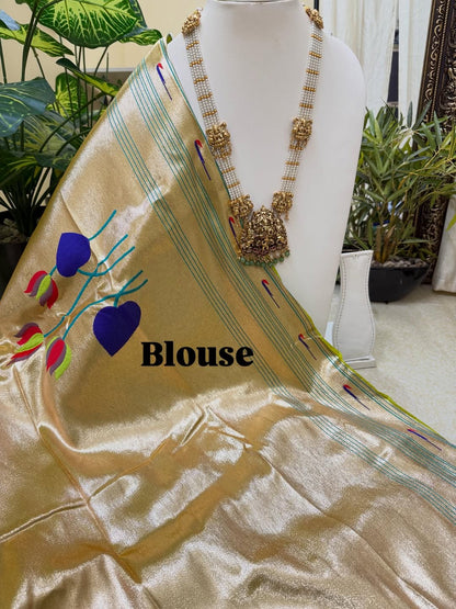PEAR GREEN LOTUS ART SILK SAREE