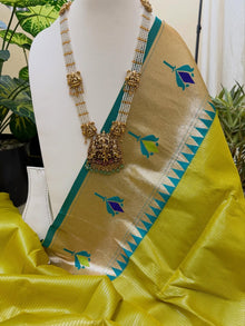 PEAR GREEN LOTUS ART SILK SAREE