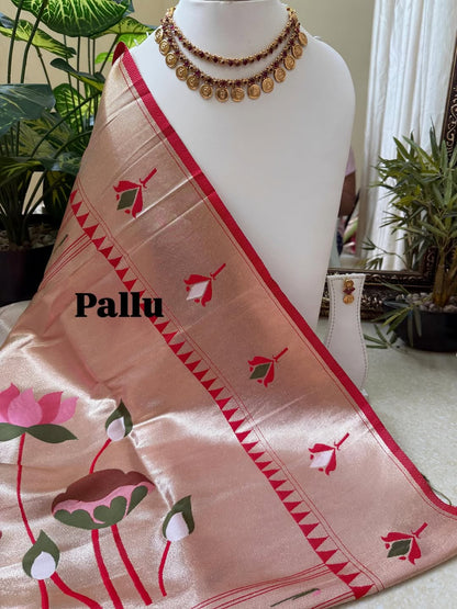 IVORY WHITE LOTUS ART SILK SAREE