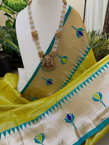 PEAR GREEN LOTUS ART SILK SAREE