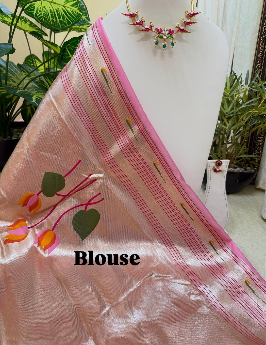 BABY PINK LOTUS ART SILK SAREE