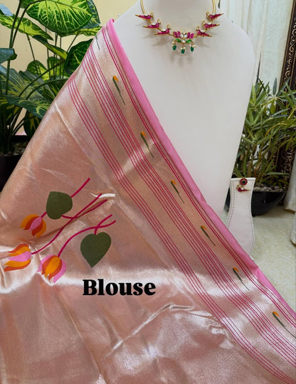 BABY PINK LOTUS ART SILK SAREE