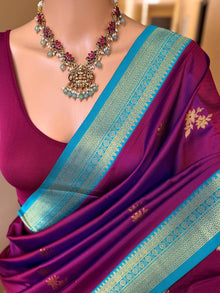 MAGENTA DUAL SHADE ART SILK SAREE WITH SKY BLUE BORDER