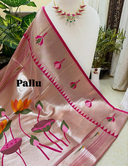 BABY PINK LOTUS ART SILK SAREE