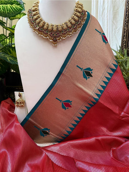 REDDISH PINK LOTUS ART SILK SAREE