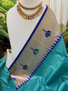 SKY BLUE LOTUS ART SILK SAREE