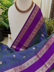PEACOCK GREEN ART SILK SAREE WITH PURPLE BORDER