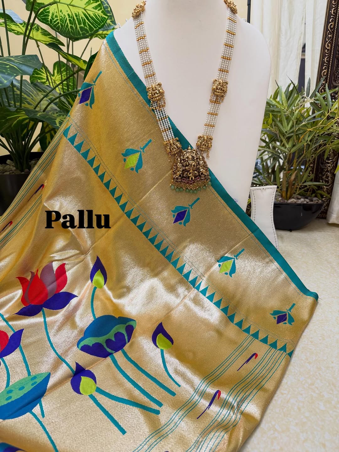PEAR GREEN LOTUS ART SILK SAREE