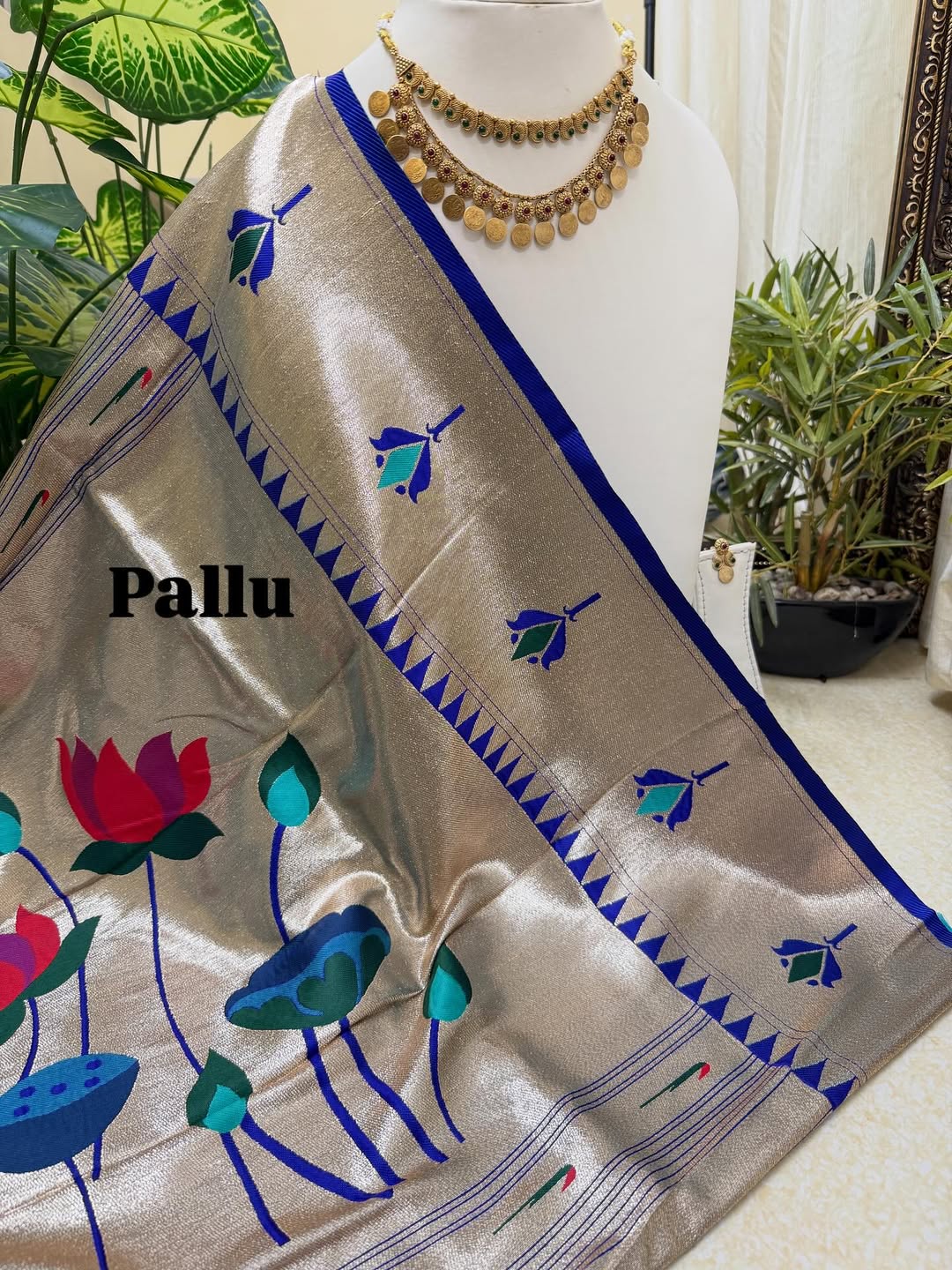 SKY BLUE LOTUS ART SILK SAREE