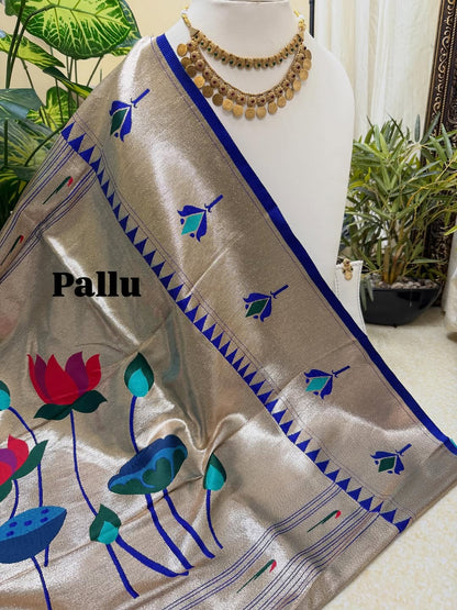 SKY BLUE LOTUS ART SILK SAREE