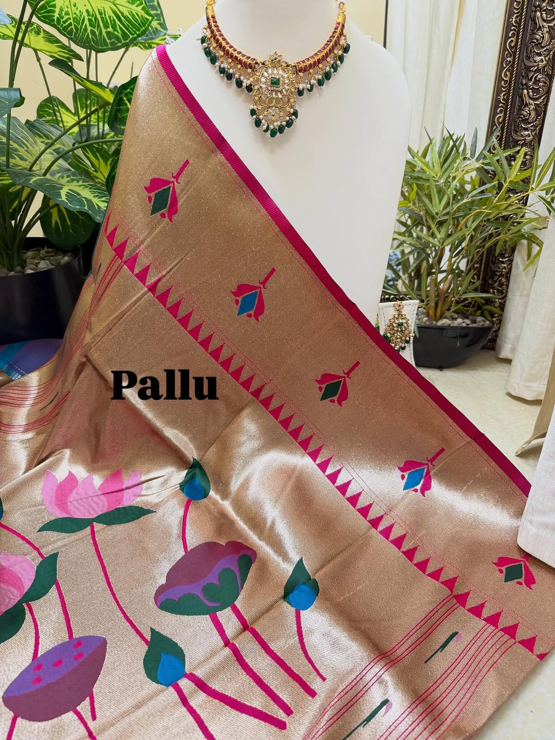TEAL BLUE LOTUS ART SILK SAREE