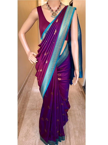 MAGENTA DUAL SHADE ART SILK SAREE WITH SKY BLUE BORDER