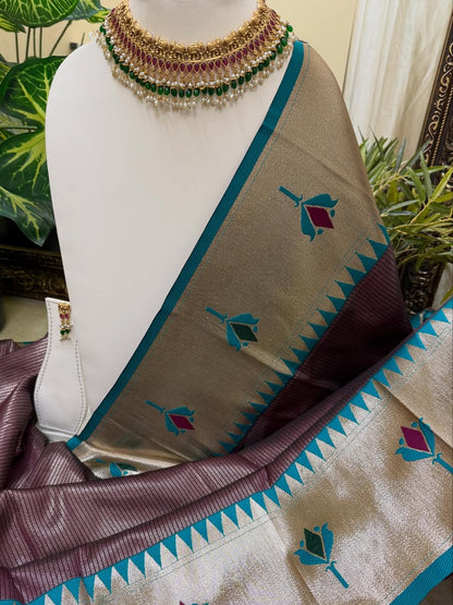 WINE LOTUS ART SILK SAREE
