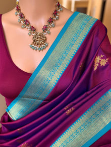 MAGENTA DUAL SHADE ART SILK SAREE WITH SKY BLUE BORDER
