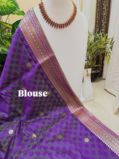 PEACOCK GREEN ART SILK SAREE WITH PURPLE BORDER