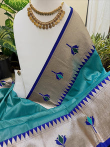 SKY BLUE LOTUS ART SILK SAREE