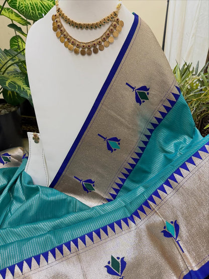 SKY BLUE LOTUS ART SILK SAREE