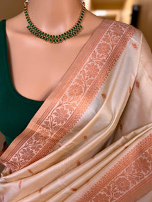 IVORY SOFT ART SILK SAREE ZARI WEAVE BORDER