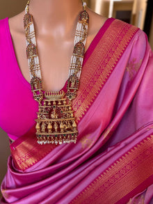 BABY PINK DUAL SHADED ART SILK SAREE WITH RANI PINK GOLDEN ZARI WEAVE BORDER