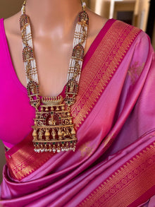 BABY PINK DUAL SHADED ART SILK SAREE WITH RANI PINK GOLDEN ZARI WEAVE BORDER