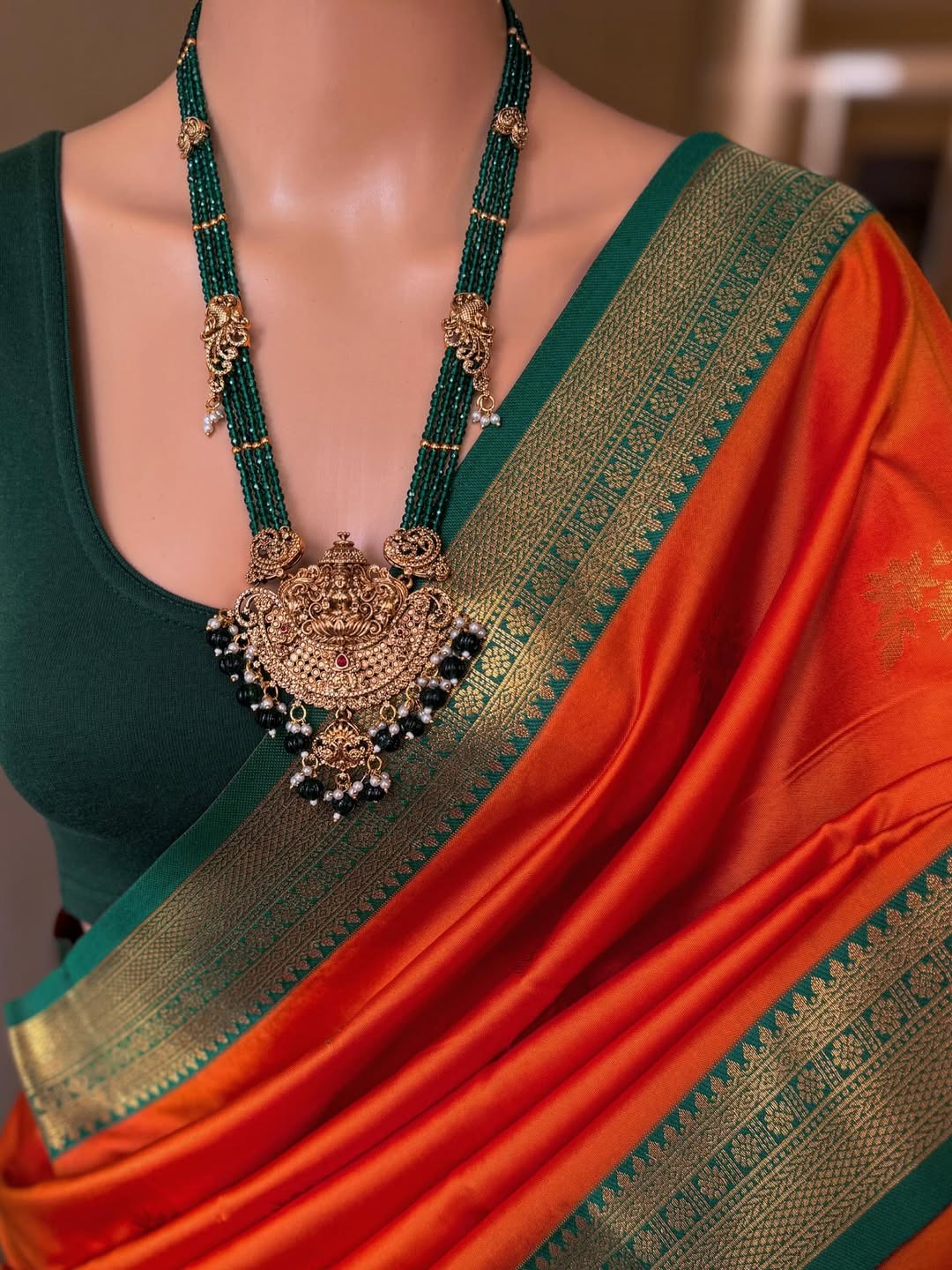 ORANGE DUAL SHADE SOFT ART SILK SAREE WITH GREEN ZARI WEAVE BORDER