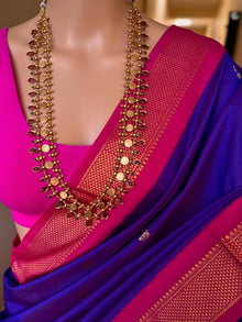 VIOLET DUAL SHADED COTTON SILK FULL BUTTA SAREE WITH GOLDEN ZARI PINK BORDER