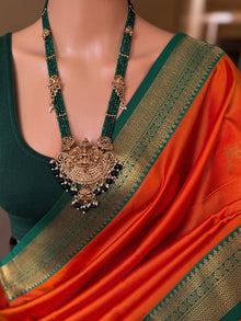 ORANGE DUAL SHADE SOFT ART SILK SAREE WITH GREEN ZARI WEAVE BORDER