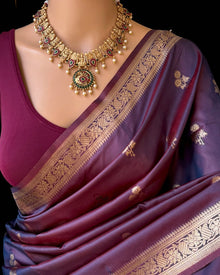 BLUE BROWN DUAL SHADE SMALL BORDER ART SILK SAREE