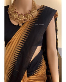 GOLDEN YELLOW COTTON SILK SAREE WITH TEMPLE BORDER