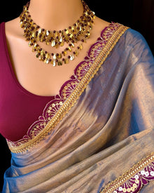 COPPER SKY BLUE TISSUE SAREE