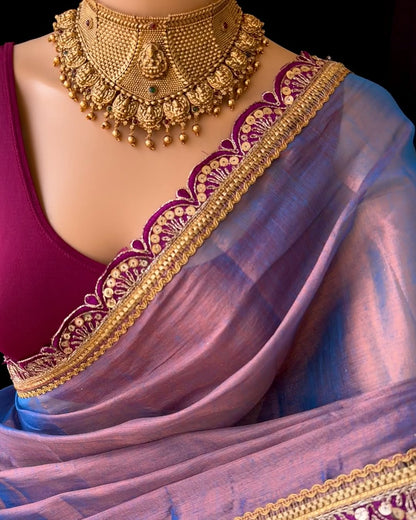 COPPER BLUE METTALIC TISSUE SAREE