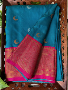 TEAL BLUE CHANDRAKOR ART SILK WITH RANI PINK BORDER