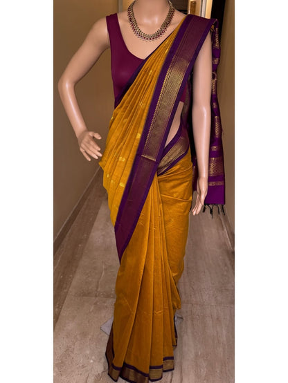 GOLDEN YELLOW COTTON SILK FULL BUTTA SAREE