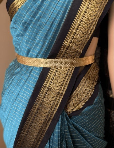 SKY BLUE COTTON SILK SAREE WITH CHECKS